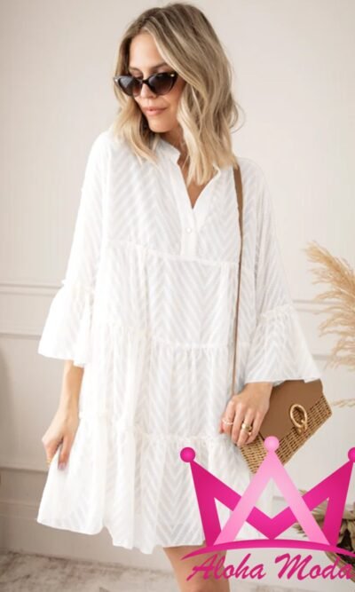 Vestido mini patron de rayas Beige
