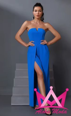 Palazzo strapless cuello en V color azul