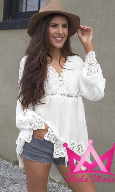 blusa de manga larga blanca