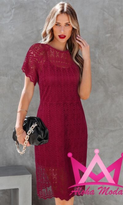 Vestido rojo de encaje manga corta