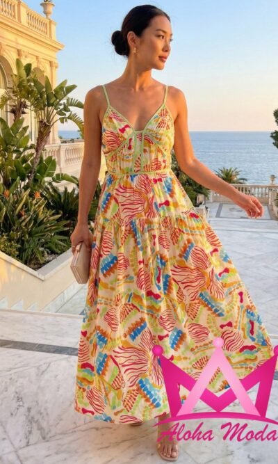 Vestido maxi estampado multicolor