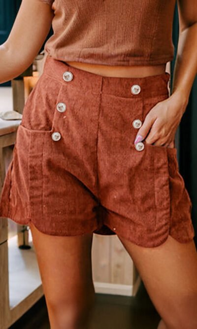 Short de cintura alta y bolsillos color camel