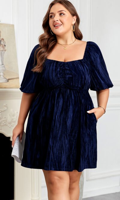 Vestido corto de dama manga corta azul marino