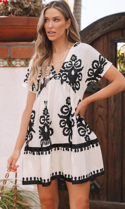 Vestido estampado geometrico manga corta