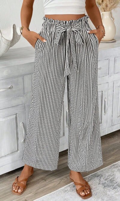 Pantalon casual rectos cintura altas a rayas