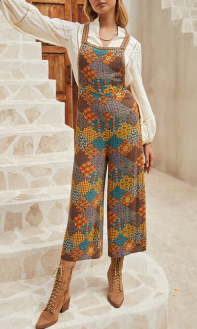 Palazzo estampado floral cuello cuadrado escote trasero cruzado
