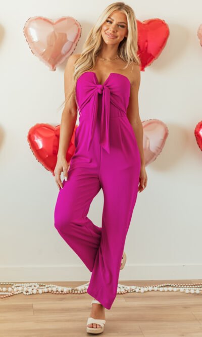 Palazzo strapless con lazo color rosa