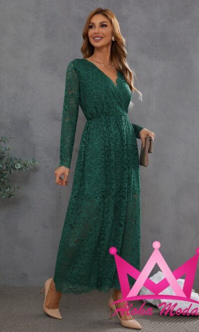 Vestido largo de encaje manga larga