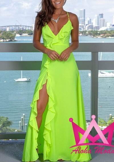 Elegante Vestido maxi color verde