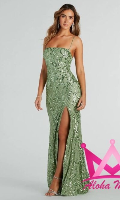Vestido largo verde con lentejuelas