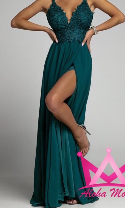 Vestido de noche verde esmeralda