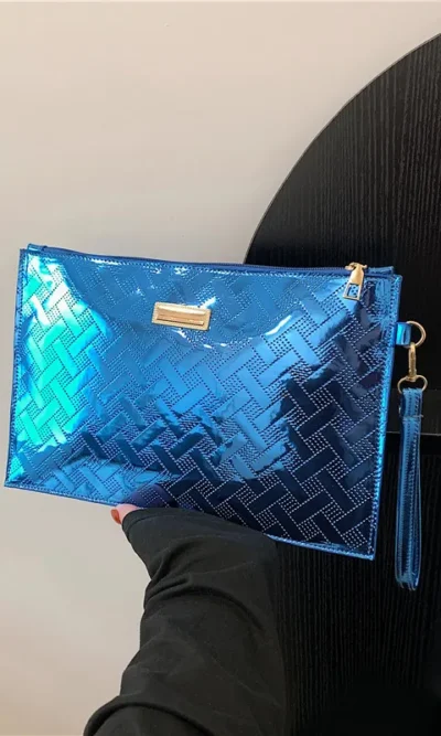 Bolsa de Mano Azul Metalizado