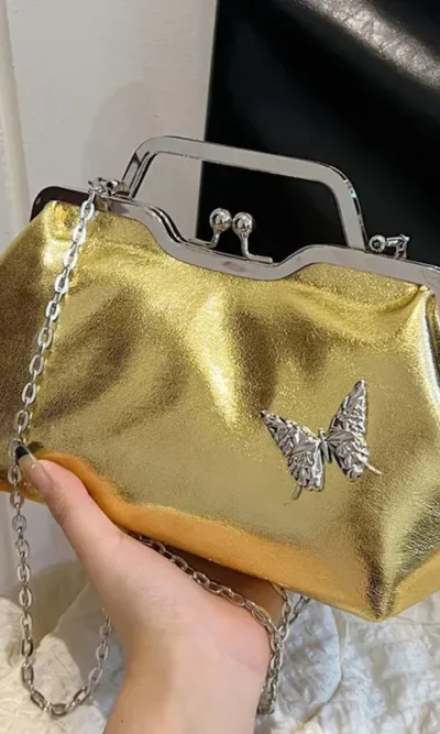 Bolsa Metalizada Dorada de Mariposa