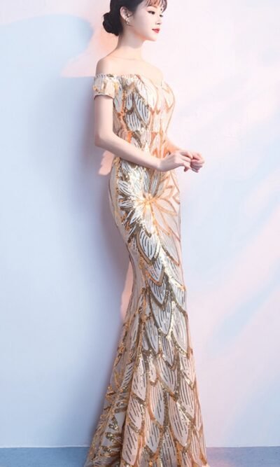 Vestido Maxi de Lentejuela Dorado