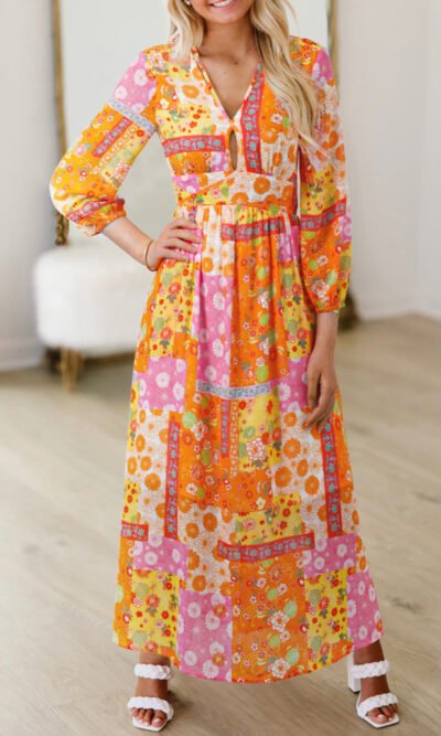 Vestido largo con estampado flora aberturas en la espalda