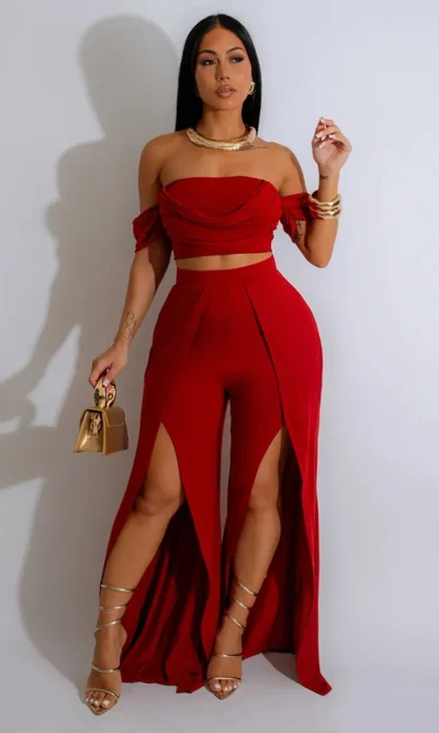 Conjunto Strapless con Pantalón Maxi