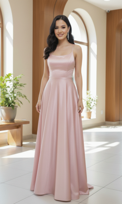 Vestido Maxi Largo Satinado Rosa