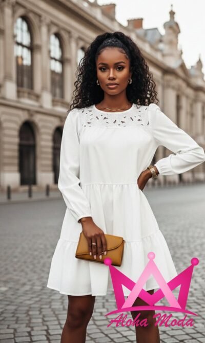 LC229037 (2) Vestido blanco manga larga