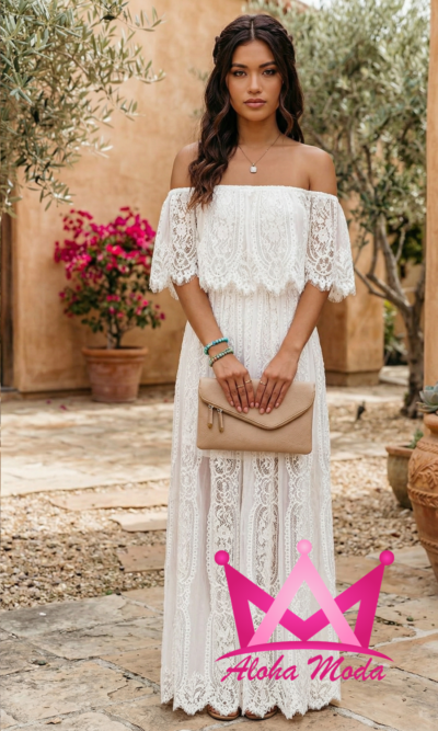 Vestido Maxi Elegante de Encaje Blanco