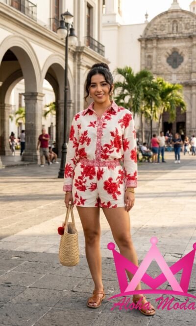 Set Casual con Estampado Tropical