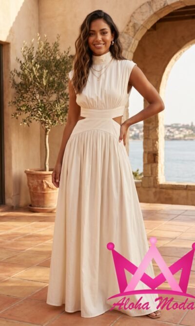 Vestido Largo Color Crema