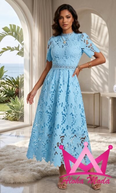 Vestido Midi Azul Claro de Encaje