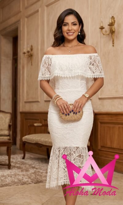 Vestido Midi de Encaje Blanco
